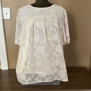 Women's Flutter Sleeve Floral Blouse Size XL Off White/Cream With Lining